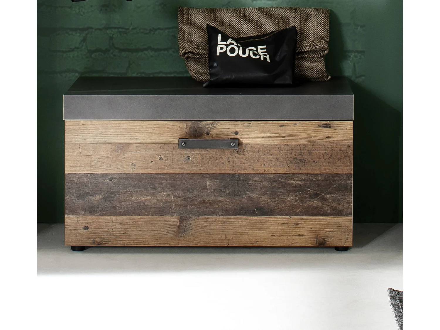 Panca Irwin 1 anta a soffietto, decoro Matera grigio, decoro Old Wood.