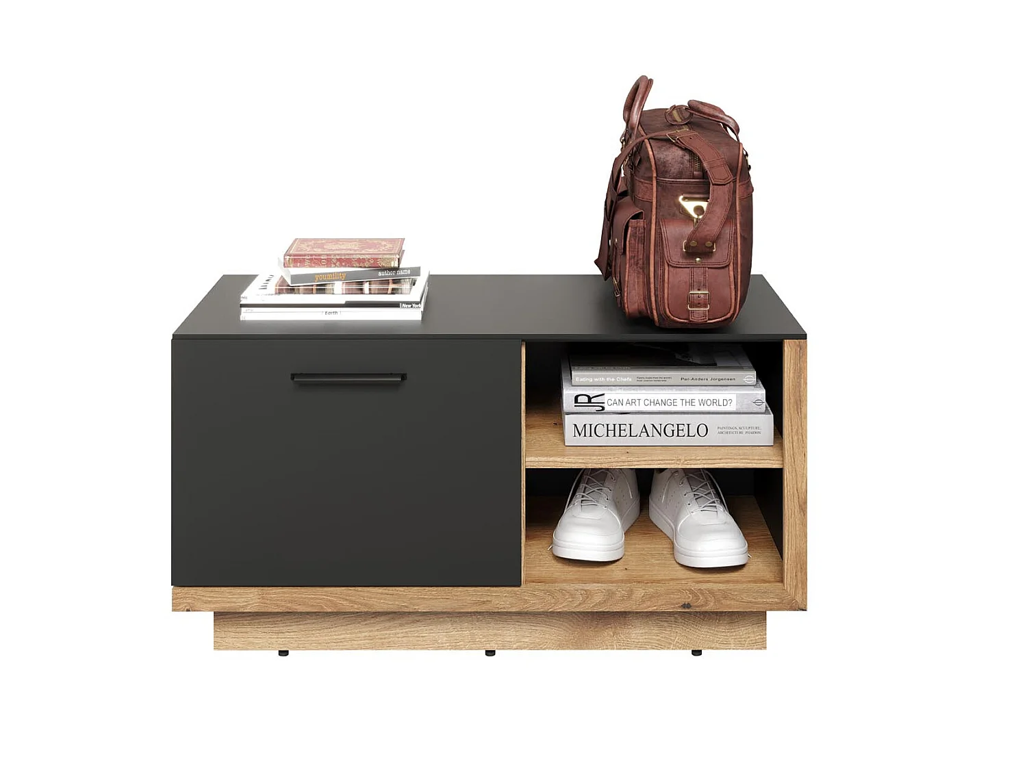 Synnax Sitzbank 1 Klaptür, 2 Ablagen grau,Eiche dekor.