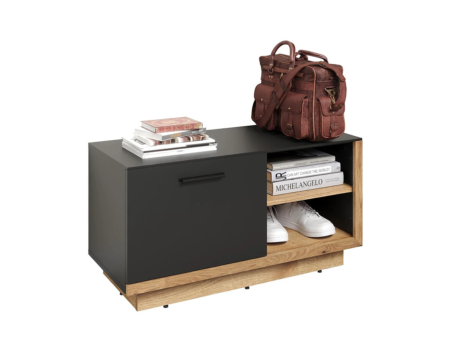 Synnax Sitzbank 1 Klaptür, 2 Ablagen grau,Eiche dekor.