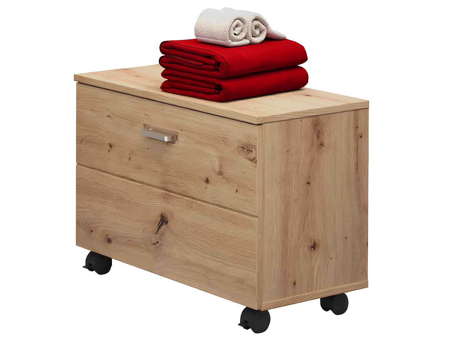 Geo Banc pour salle de bain, 1 compartiment ouvert, 1 rabat imitation chêne.