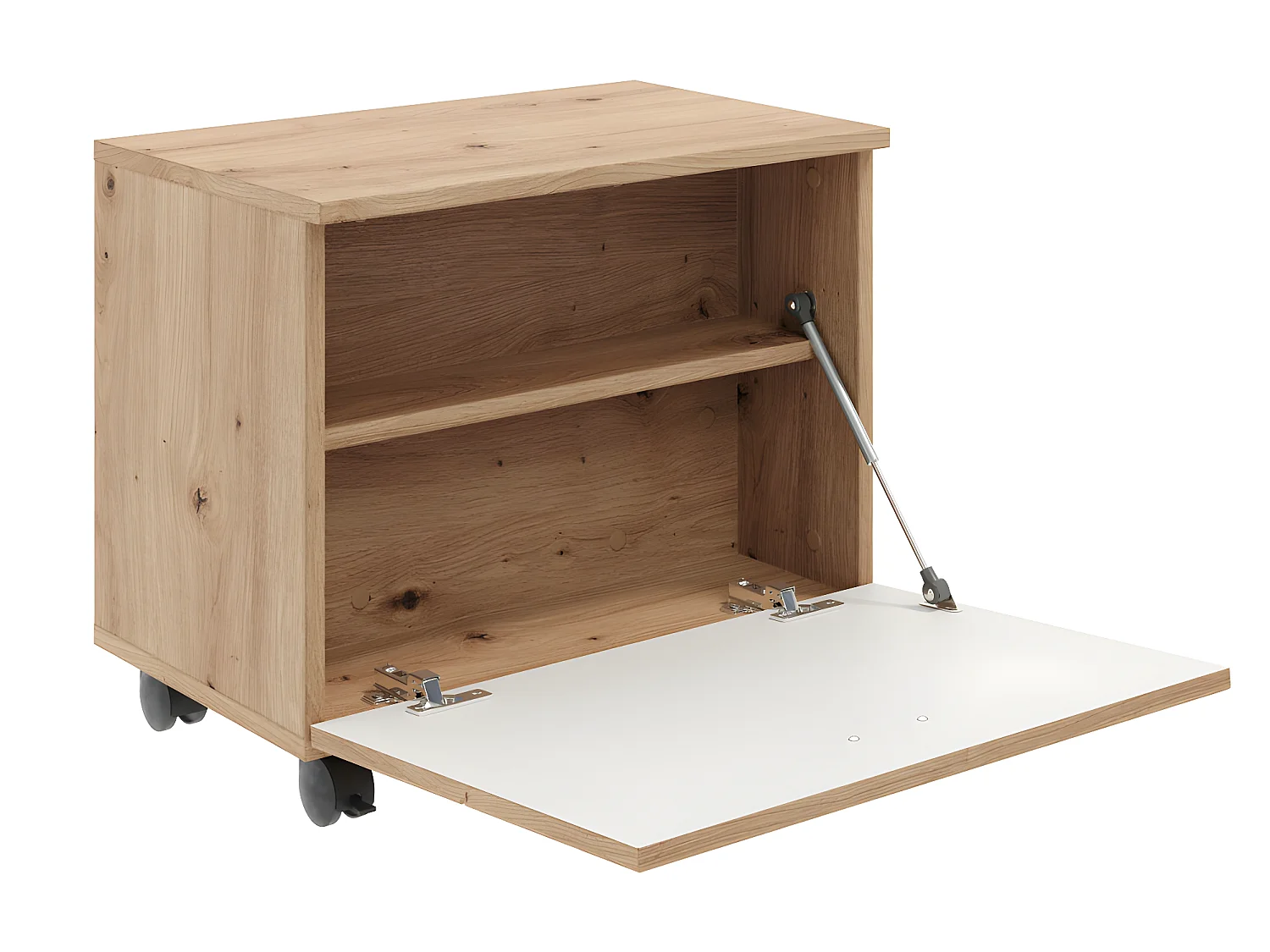 Geo Banc pour salle de bain, 1 compartiment ouvert, 1 rabat imitation chêne.