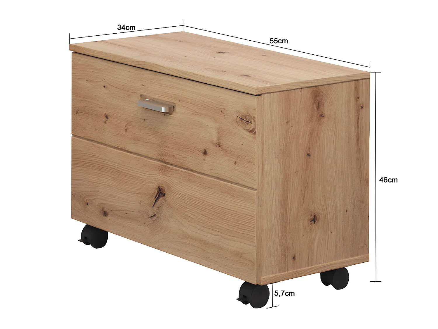 Geo Banc pour salle de bain, 1 compartiment ouvert, 1 rabat imitation chêne.