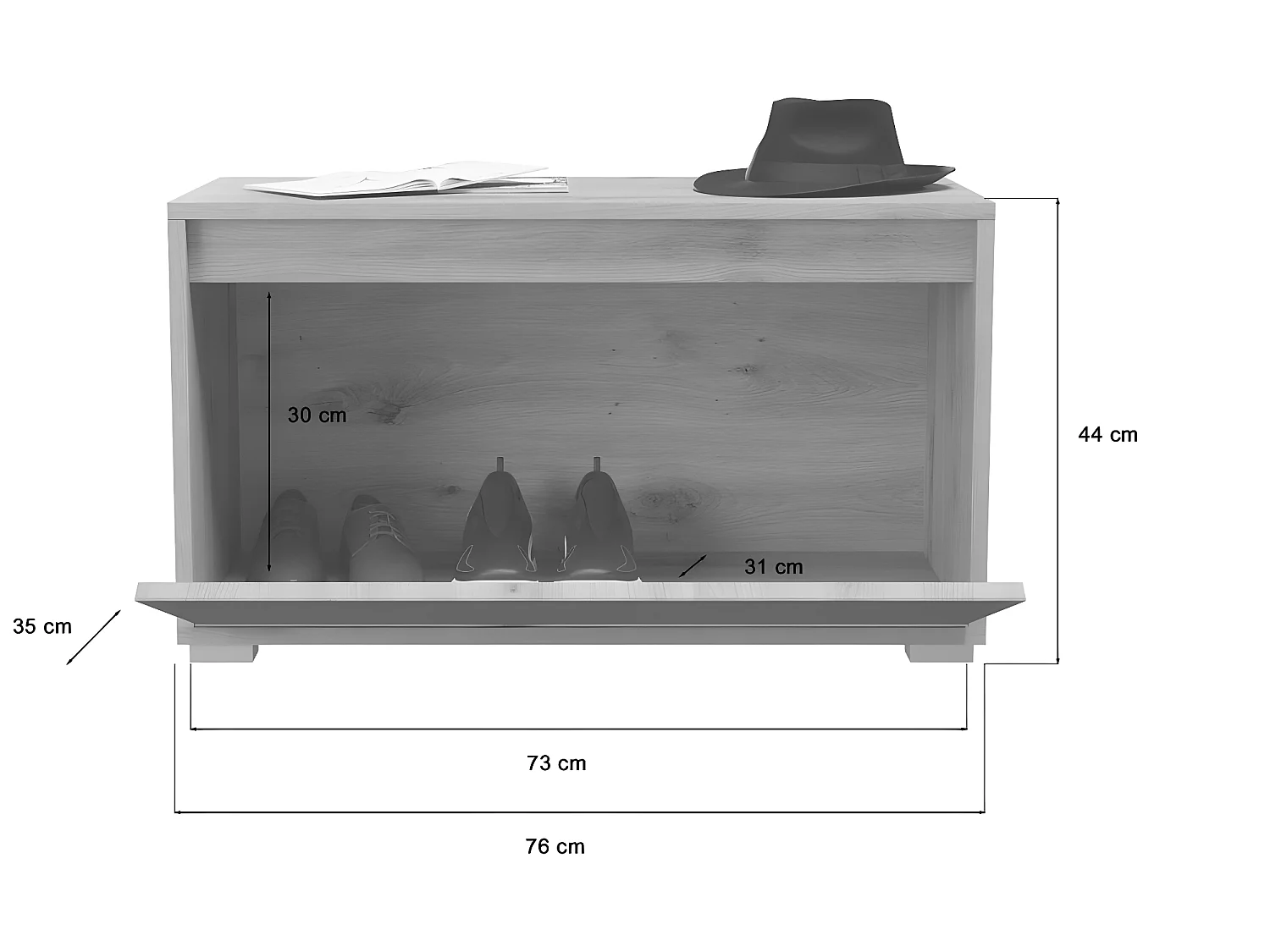Torino banc avec stockage chêne décor.