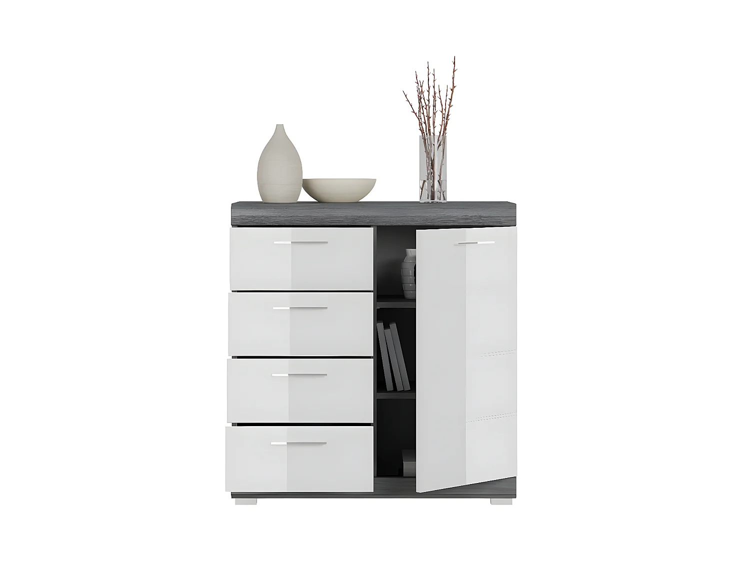 Scout dressoir 1 deur, 4 laden grijs.