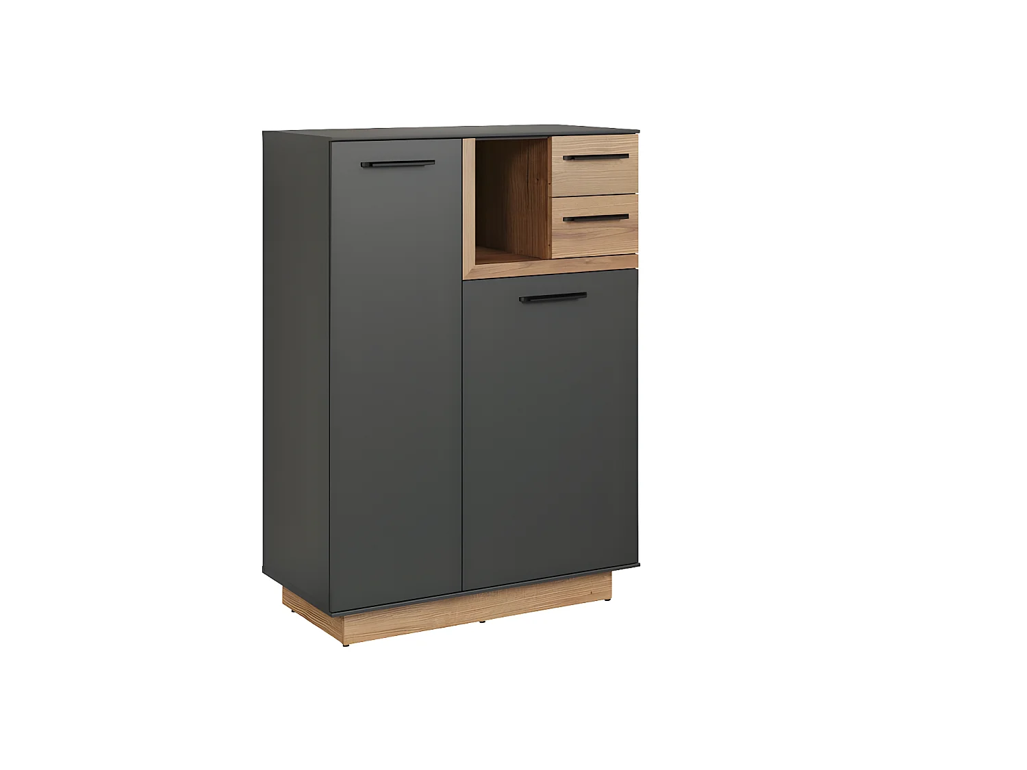 Synnax Sideboard 1 großTür, 1 klein Tür, 1 Ablage, 2 Schubladen grau,Eiche dekor.