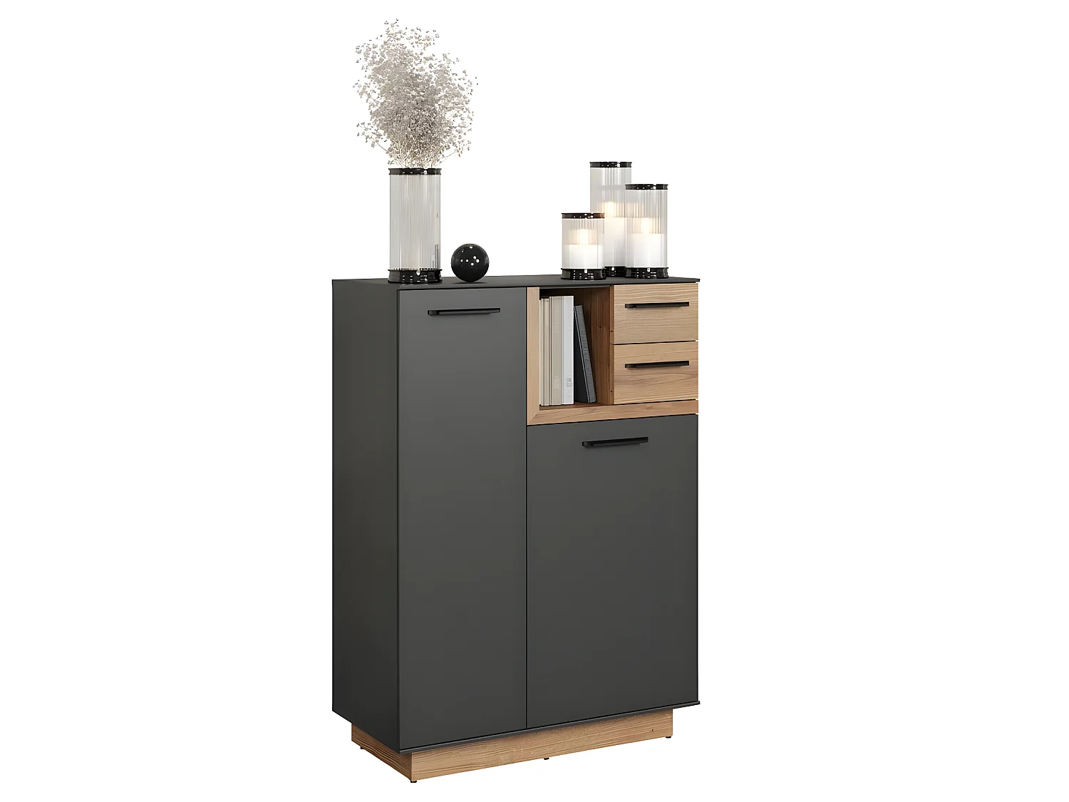 Synnax Sideboard 1 großTür, 1 klein Tür, 1 Ablage, 2 Schubladen grau,Eiche dekor.