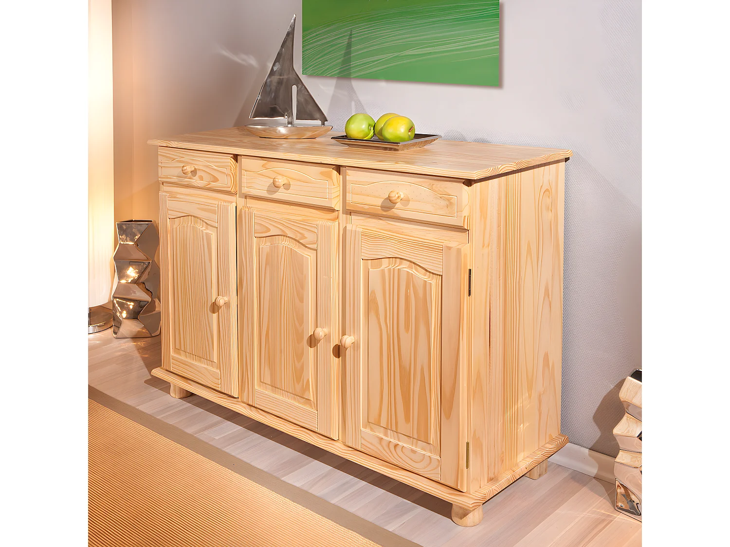 Abill Buffet 3 tiroirs, 3 portes, naturel.