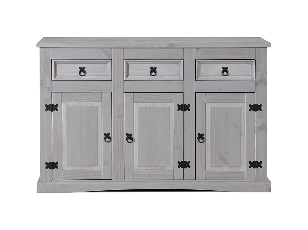 New Mexique Armoire, largeur 132 cm, hauteur 84 cm, avec 3 tiroirs et 3 portes, en gris.