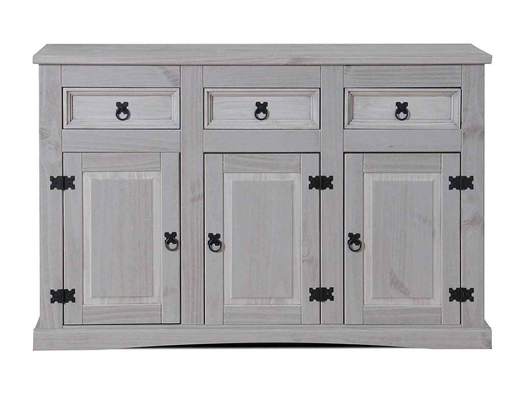 New Mexique Armoire, largeur 132 cm, hauteur 84 cm, avec 3 tiroirs et 3 portes, en gris.
