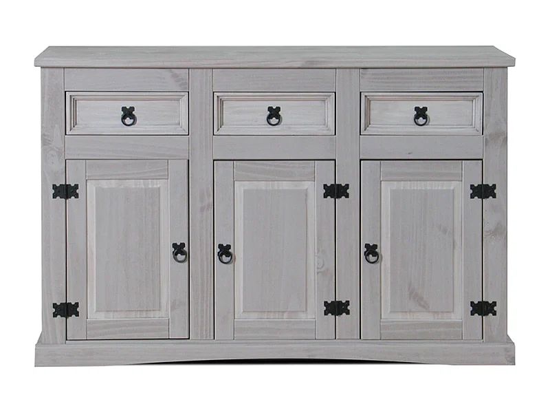 New Mexique Armoire, largeur 132 cm, hauteur 84 cm, avec 3 tiroirs et 3 portes, en gris.