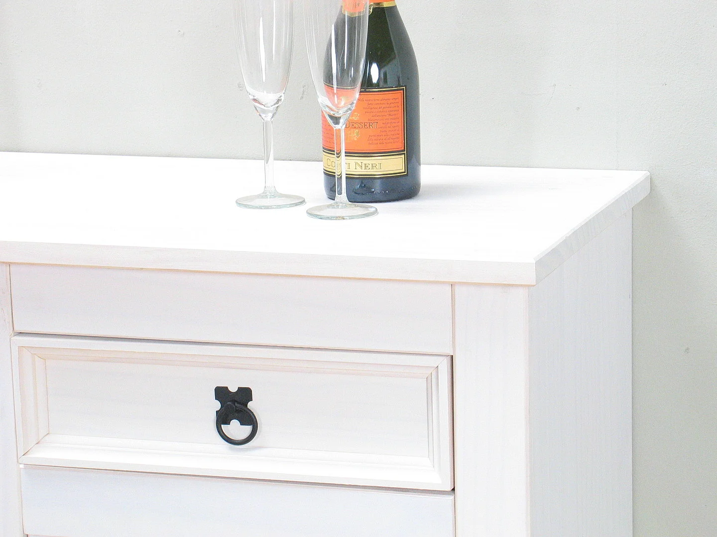 New Buffet Mexico avec 7 tiroirs et 3 portes, largeur 200 cm, hauteur 84 cm, blanc/ciré.