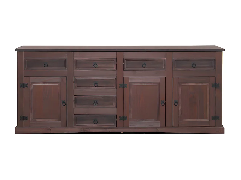 New Buffet mexicain avec 7 tiroirs et 3 portes, largeur 200 cm, hauteur 84 cm, teinte/cire de style colonial.