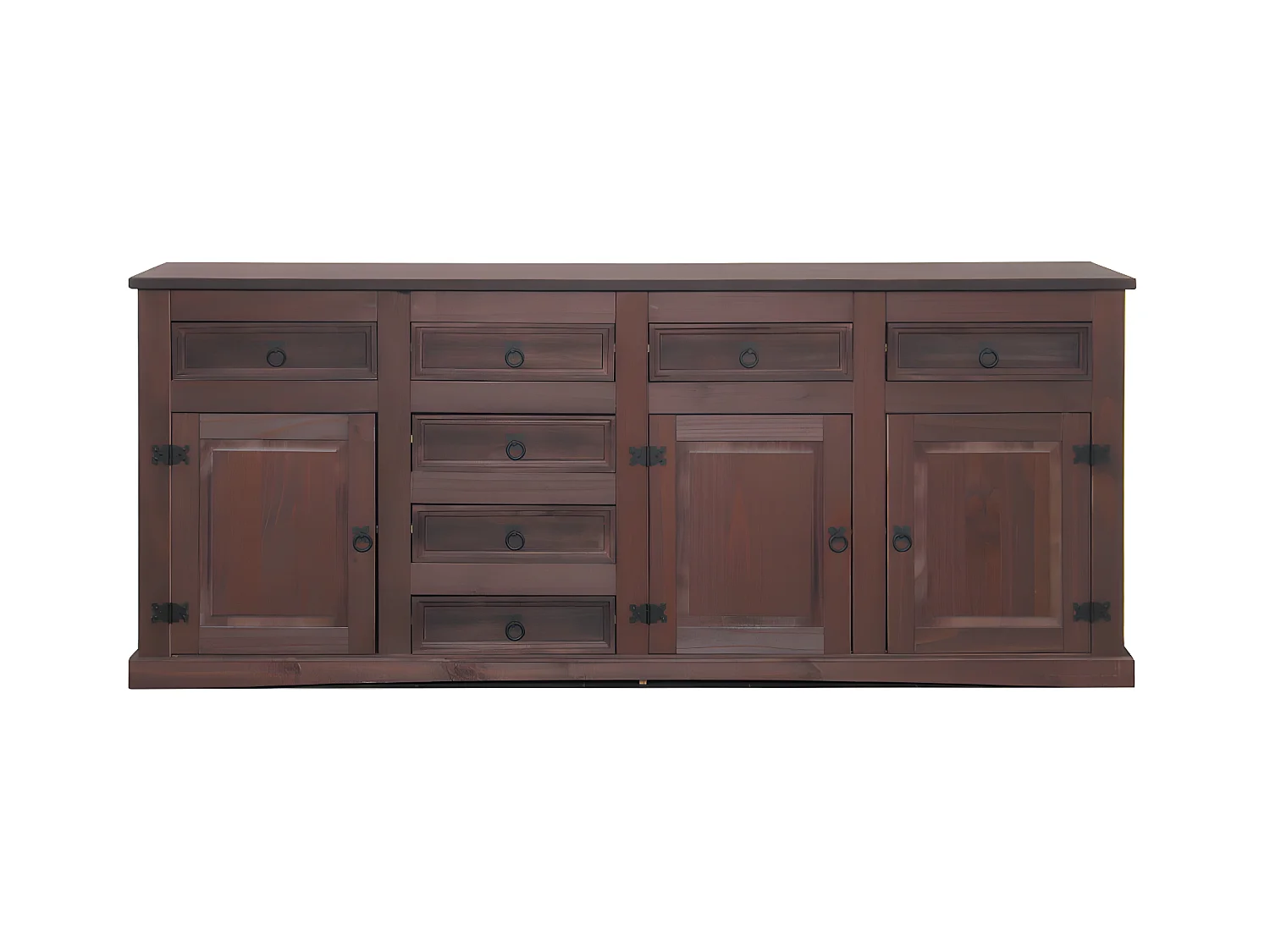 New Buffet mexicain avec 7 tiroirs et 3 portes, largeur 200 cm, hauteur 84 cm, teinte/cire de style colonial.