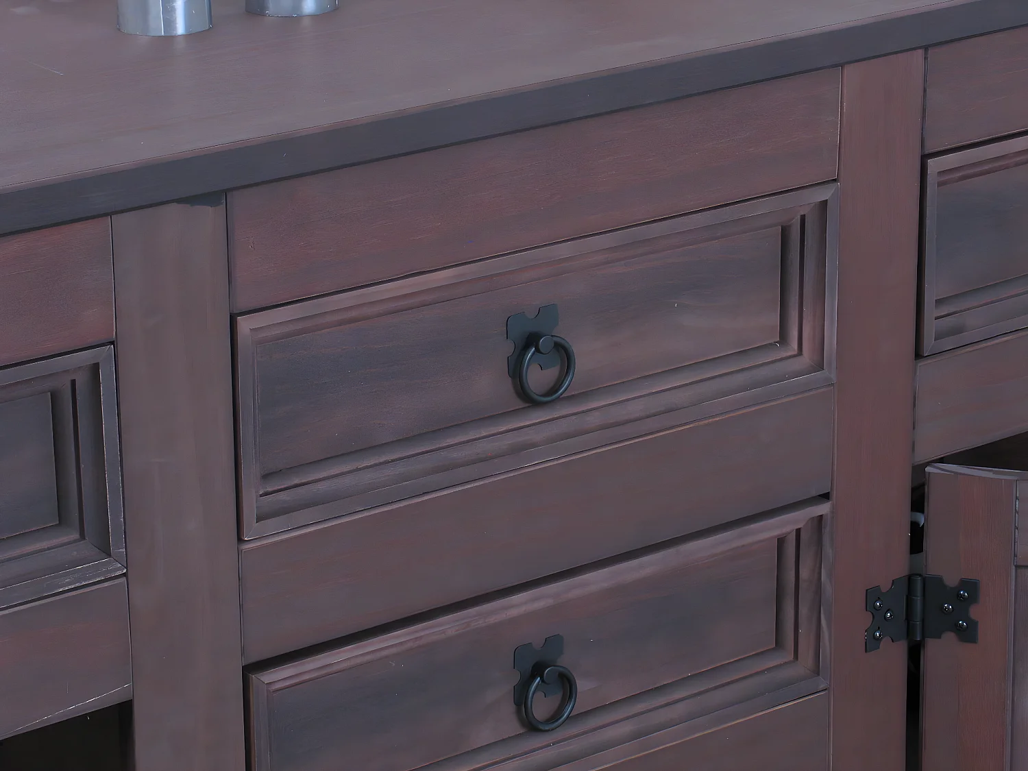 New Buffet mexicain avec 7 tiroirs et 3 portes, largeur 200 cm, hauteur 84 cm, teinte/cire de style colonial.