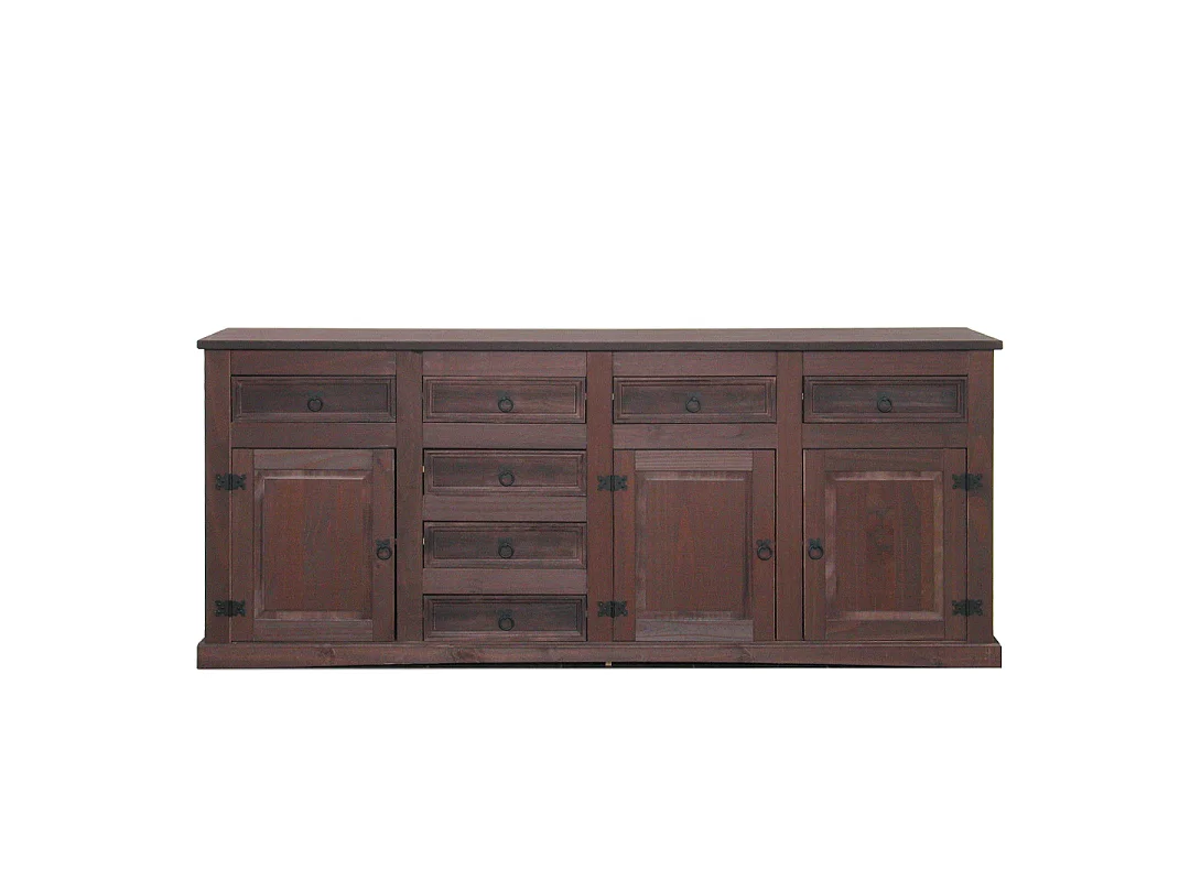 New Buffet mexicain avec 7 tiroirs et 3 portes, largeur 200 cm, hauteur 84 cm, teinte/cire de style colonial.