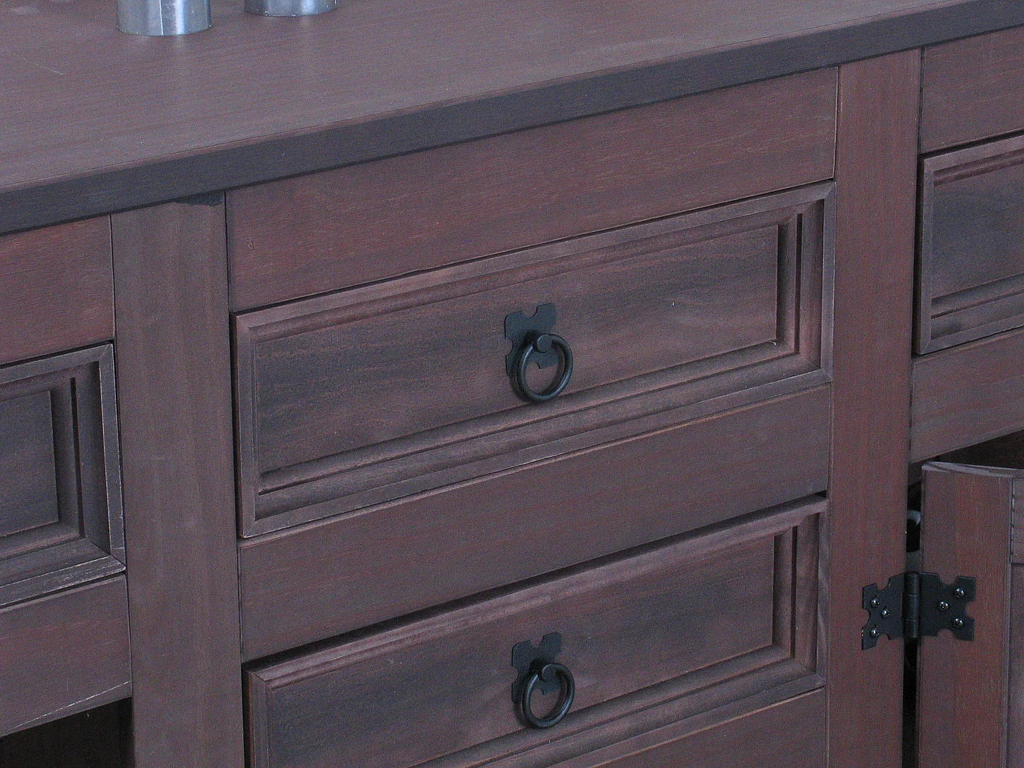 New Buffet mexicain avec 7 tiroirs et 3 portes, largeur 200 cm, hauteur 84 cm, teinte/cire de style colonial.
