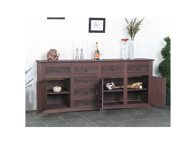 New Buffet mexicain avec 7 tiroirs et 3 portes, largeur 200 cm, hauteur 84 cm, teinte/cire de style colonial.