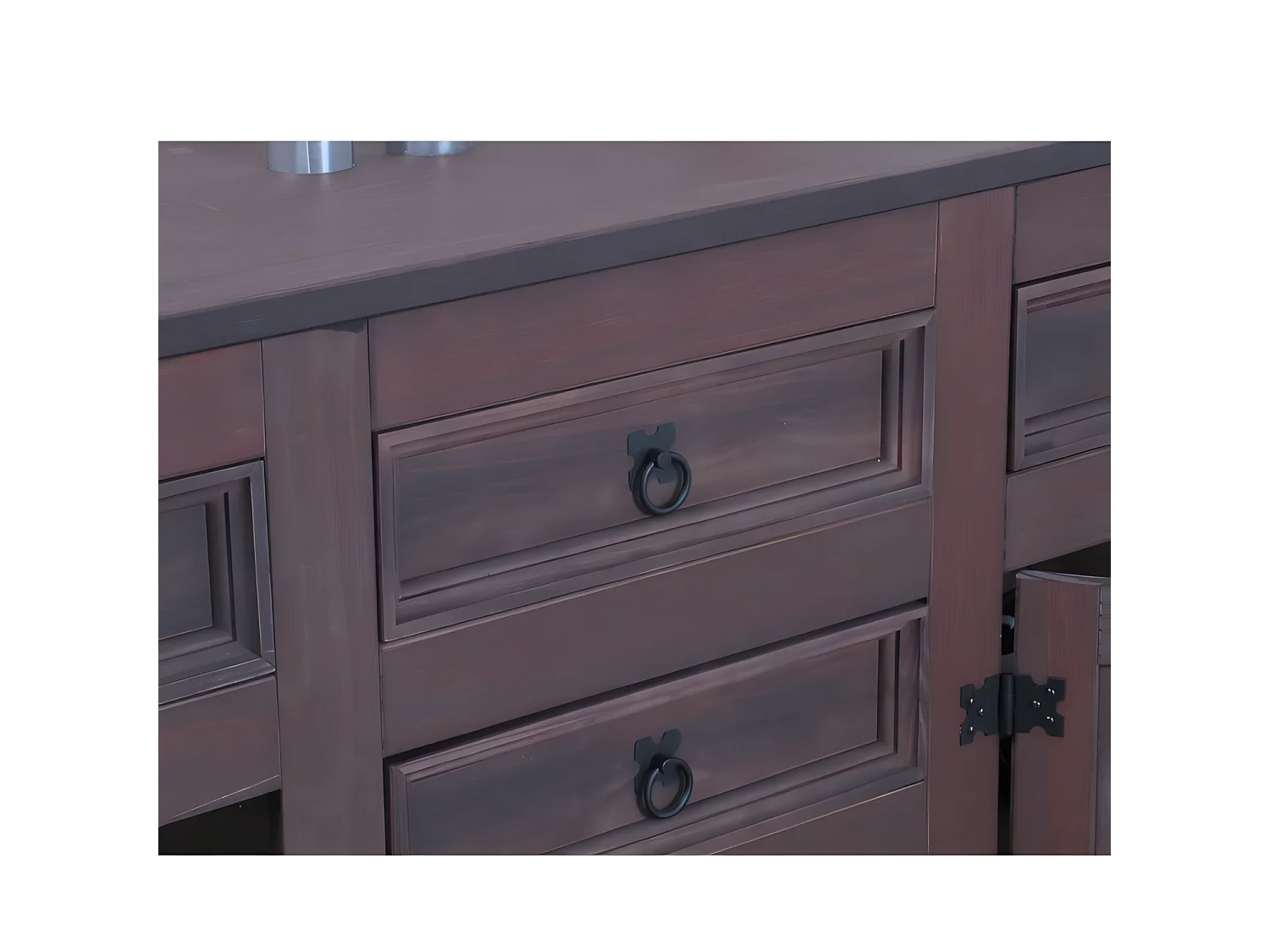New Buffet mexicain avec 7 tiroirs et 3 portes, largeur 200 cm, hauteur 84 cm, teinte/cire de style colonial.