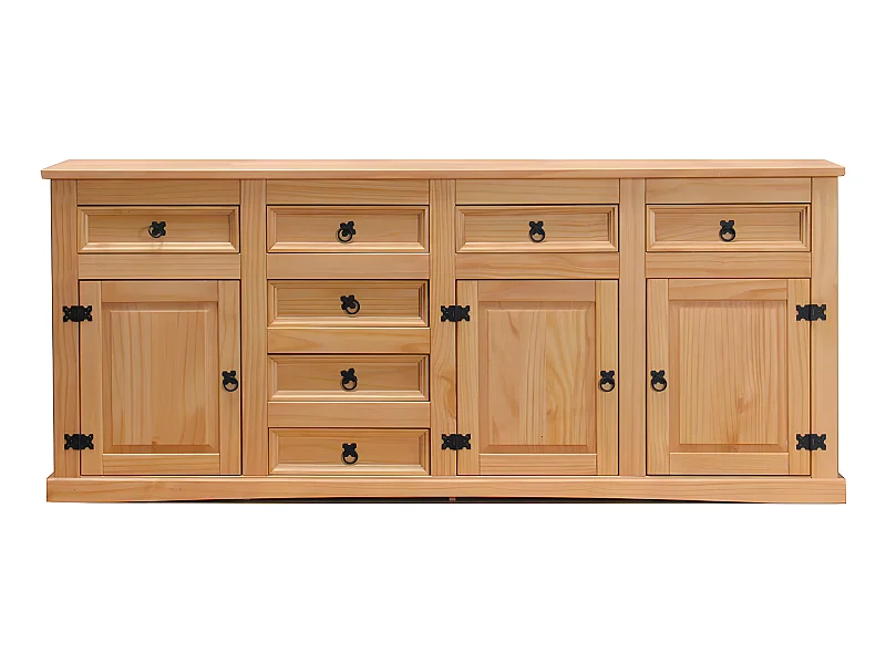 New Mexico Buffet avec 7 tiroirs et 3 portes, largeur 200 cm, hauteur 84 cm, délavé/ciré.