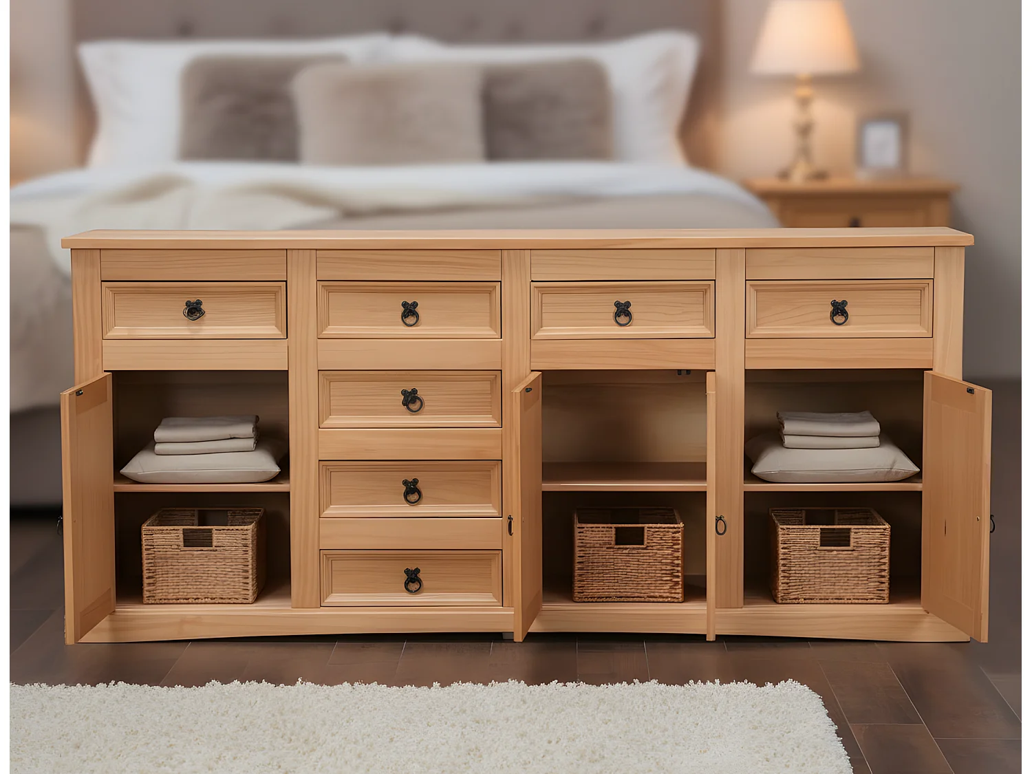 Dressoir New Mexico met 7 laden en 3 deurtjes.