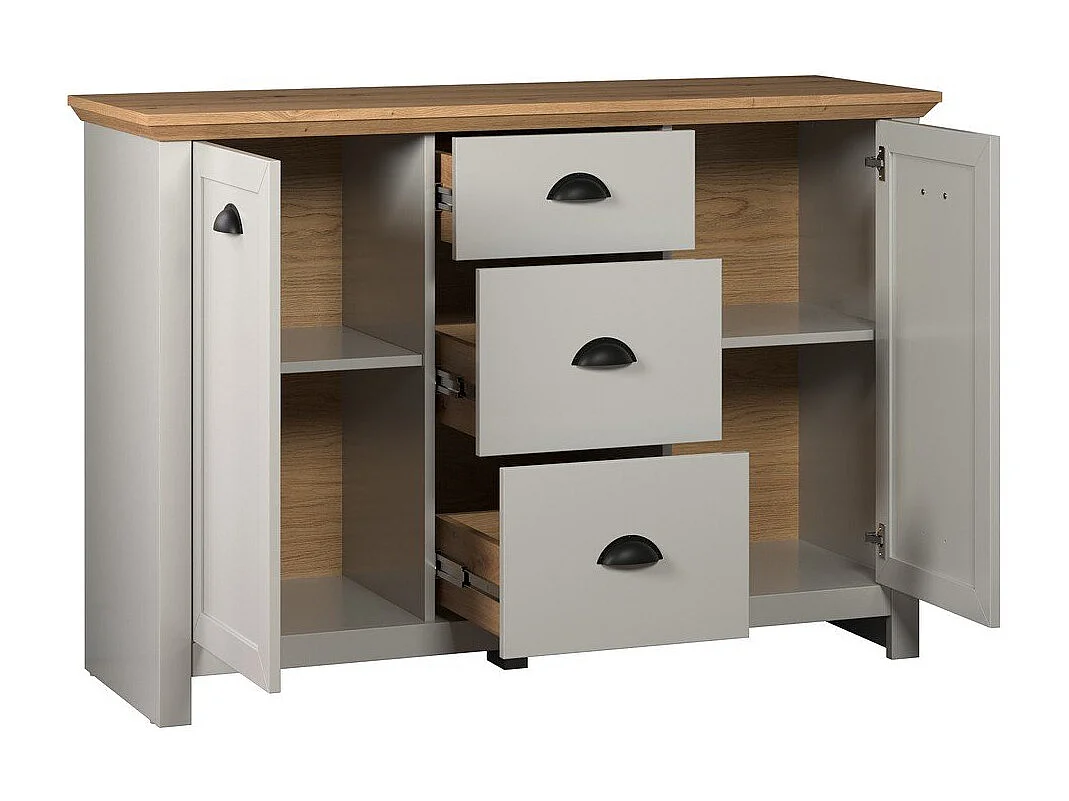 Landside dressoir 2 deuren, 3 laden, grijs.