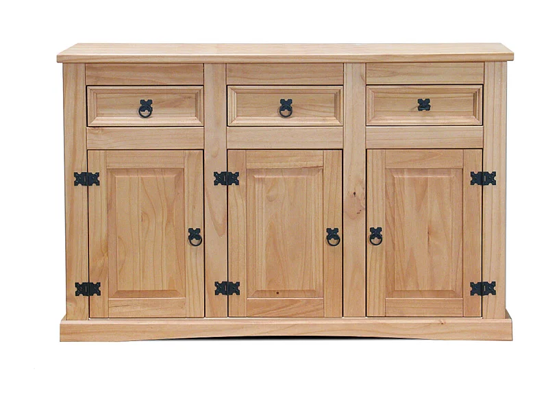 New Mexico Buffet, largeur 132 cm, hauteur 84 cm, avec 3 tiroirs et 3 portes, délavé/ciré.