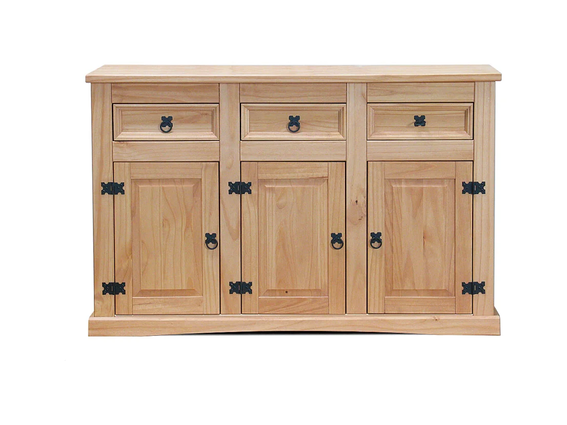 New Mexico Buffet, largeur 132 cm, hauteur 84 cm, avec 3 tiroirs et 3 portes, délavé/ciré.