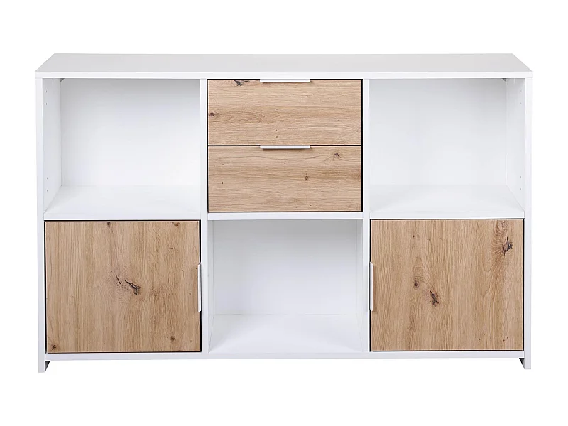 Pepeto dressoir 2 laden, 2 deuren, 3 planken wit, Artisan eik decor.