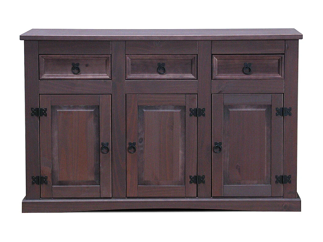 New Mexico Buffet, avec 3 tiroirs et 3 portes, largeur 132 cm, hauteur 84 cm, teinte/cire dans un style colonial.