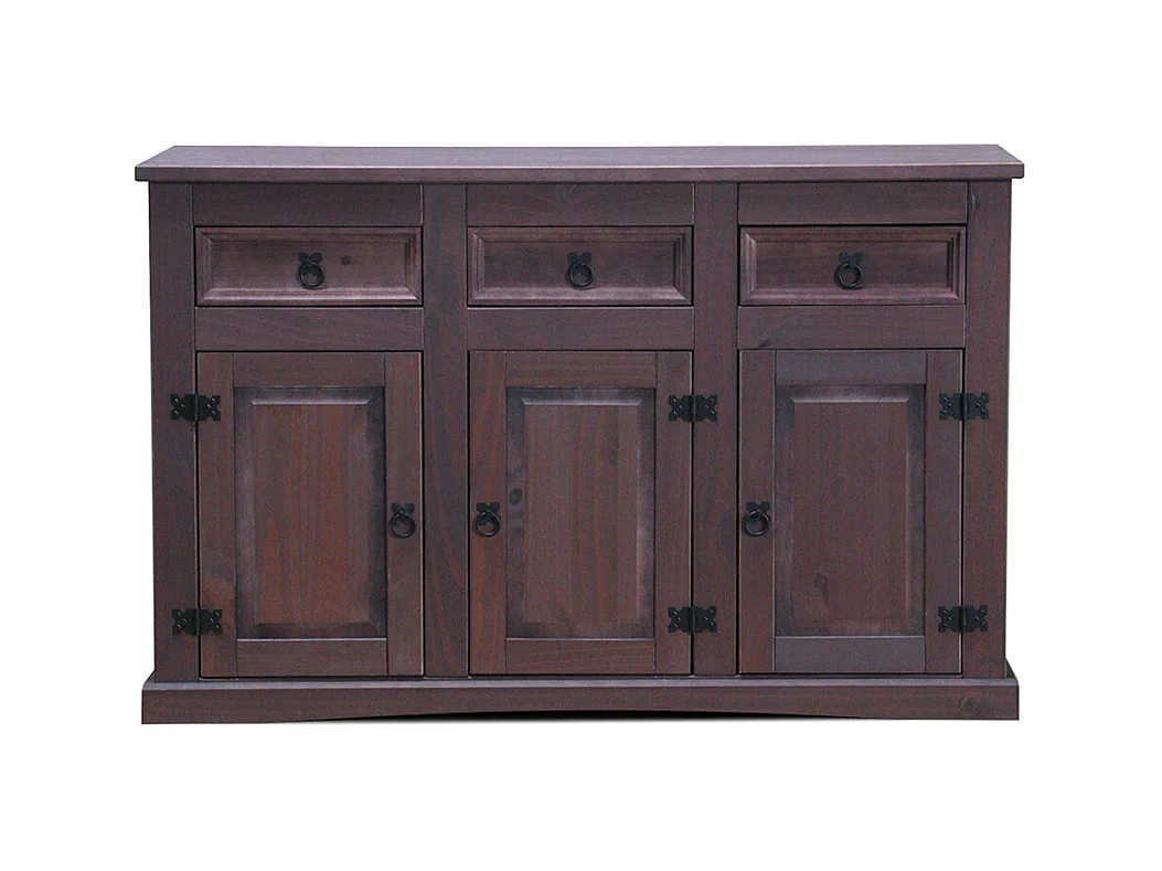 New Mexico Buffet, avec 3 tiroirs et 3 portes, largeur 132 cm, hauteur 84 cm, teinte/cire dans un style colonial.
