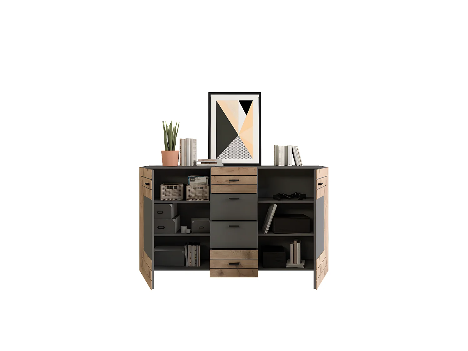 Freno dressoir 2 deuren, 4 laden grijs.