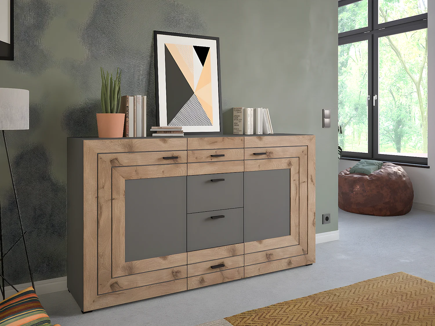 Freno dressoir 2 deuren, 4 laden grijs.