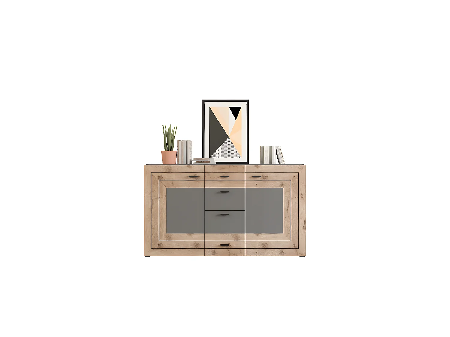 Freno buffet 2 portes, 4 tiroirs gris.