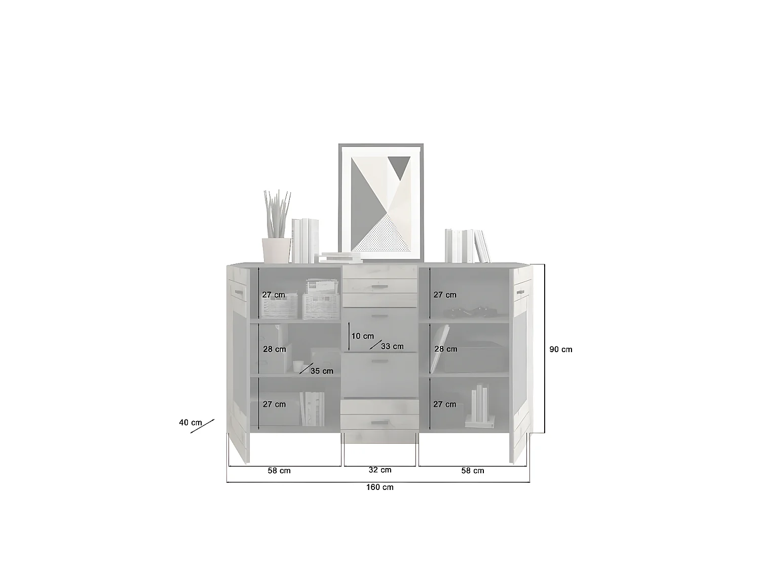 Freno dressoir 2 deuren, 4 laden grijs.
