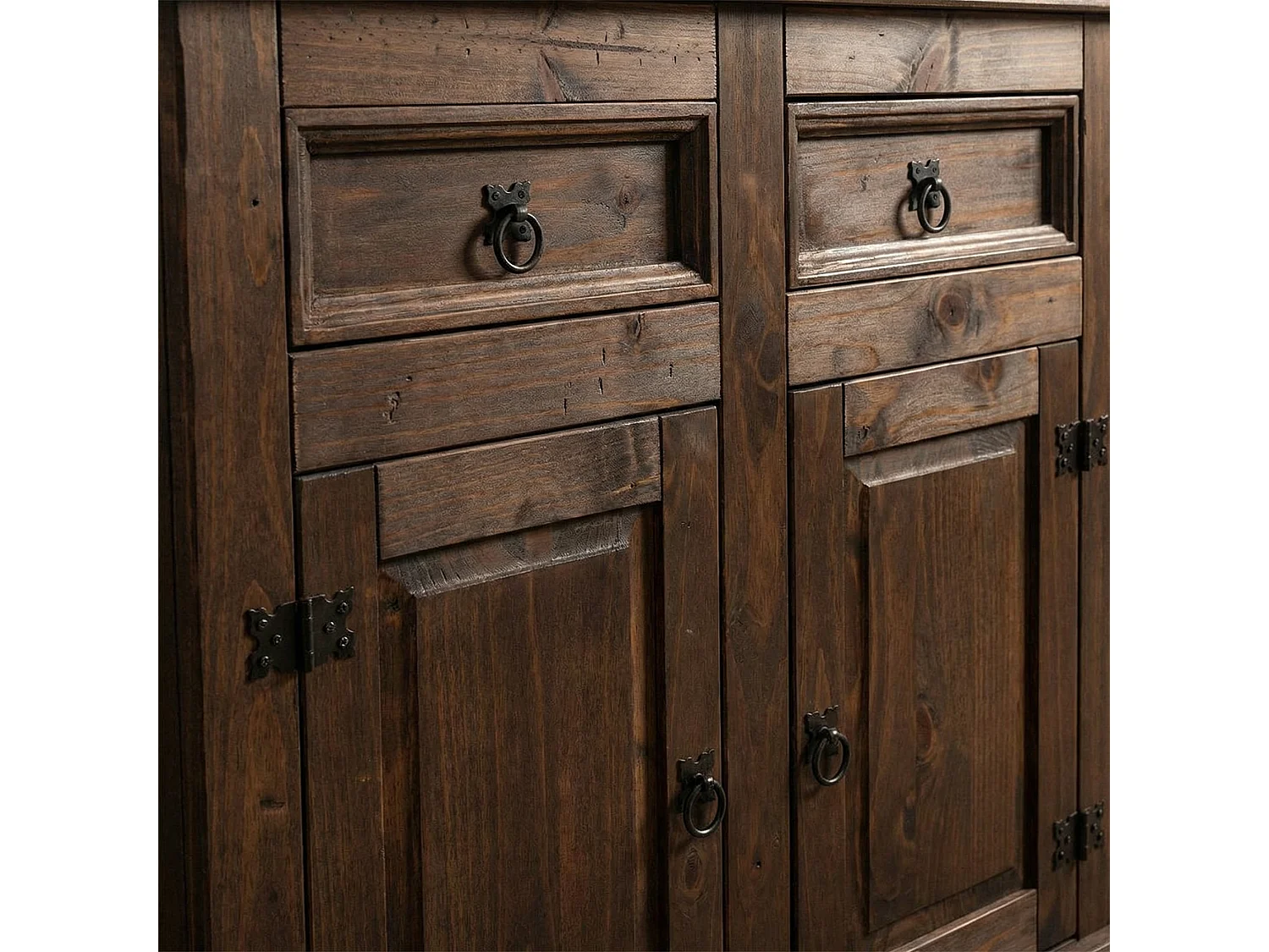 New Mexico Buffet, largeur 91 cm, hauteur 84 cm, avec 2 tiroirs et 2 portes, coloniales cémentées/ciré.