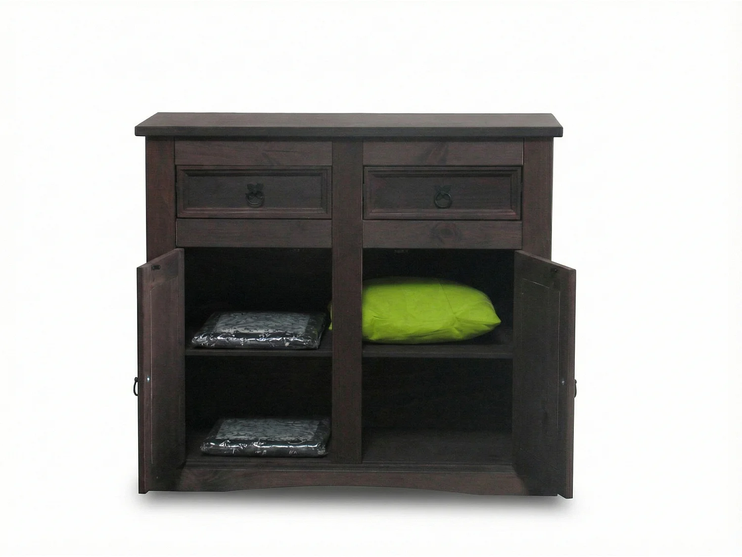 New Mexico Buffet, largeur 91 cm, hauteur 84 cm, avec 2 tiroirs et 2 portes, coloniales cémentées/ciré.