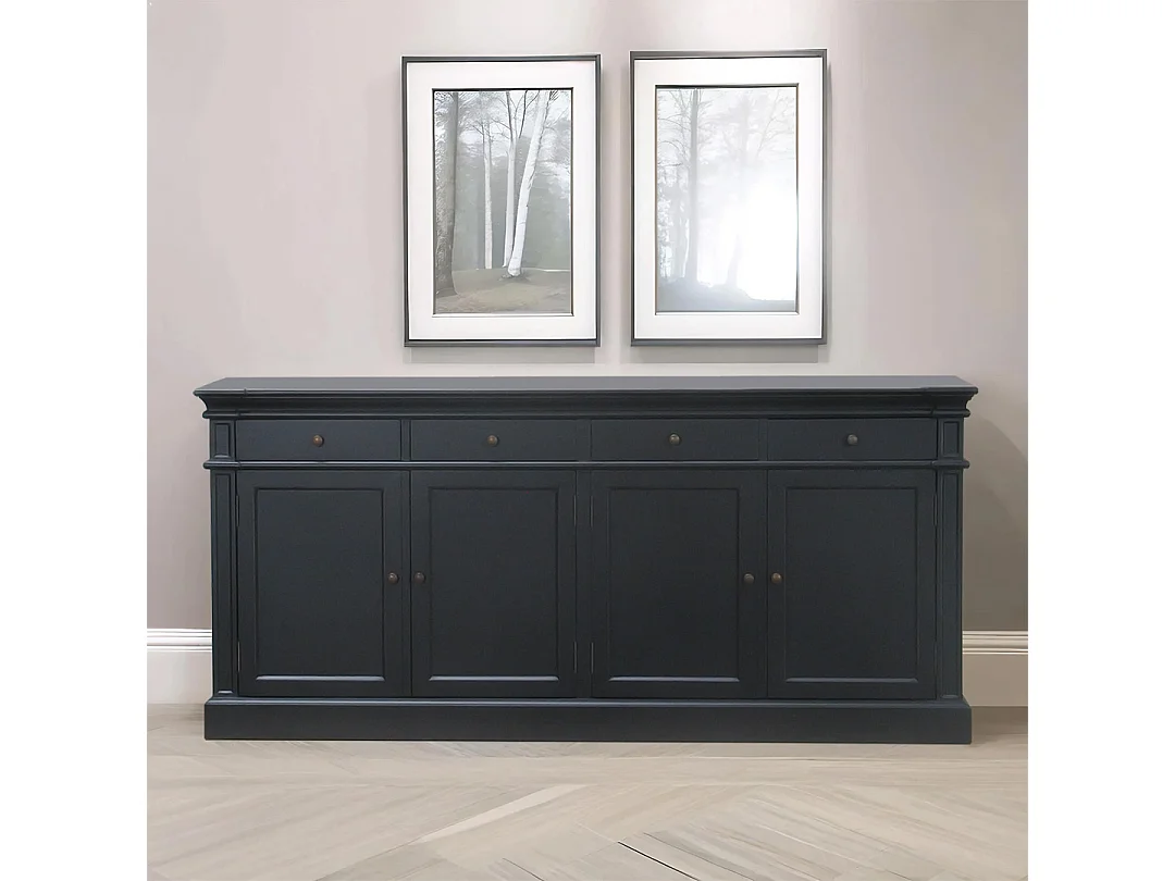 Zwart antiek patiné dressoir Mozart 4deurs.