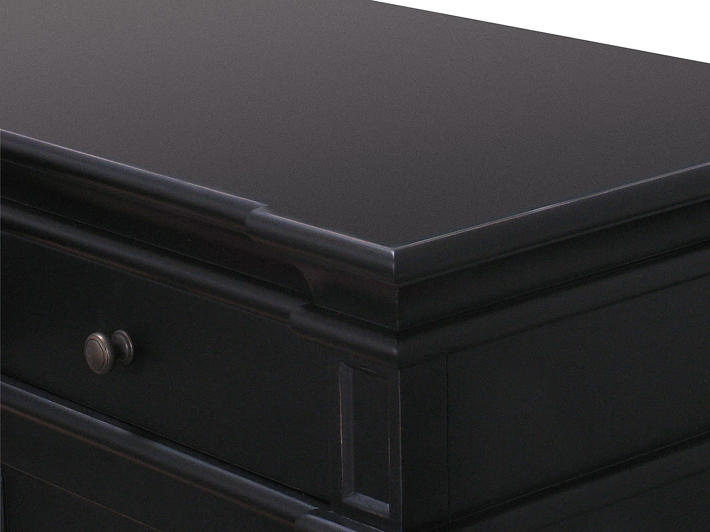 Zwart antiek patiné dressoir Mozart 4deurs.