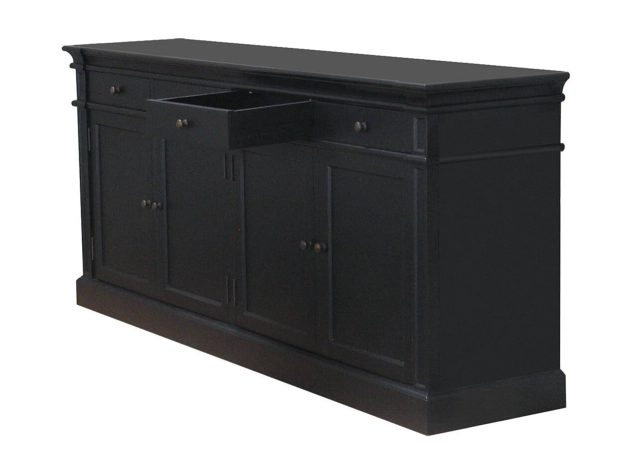 Amaretta Buffet avec 4 portes et 4 tiroirs largeur 186 cm, hauteur 86 cm, noir vintage.
