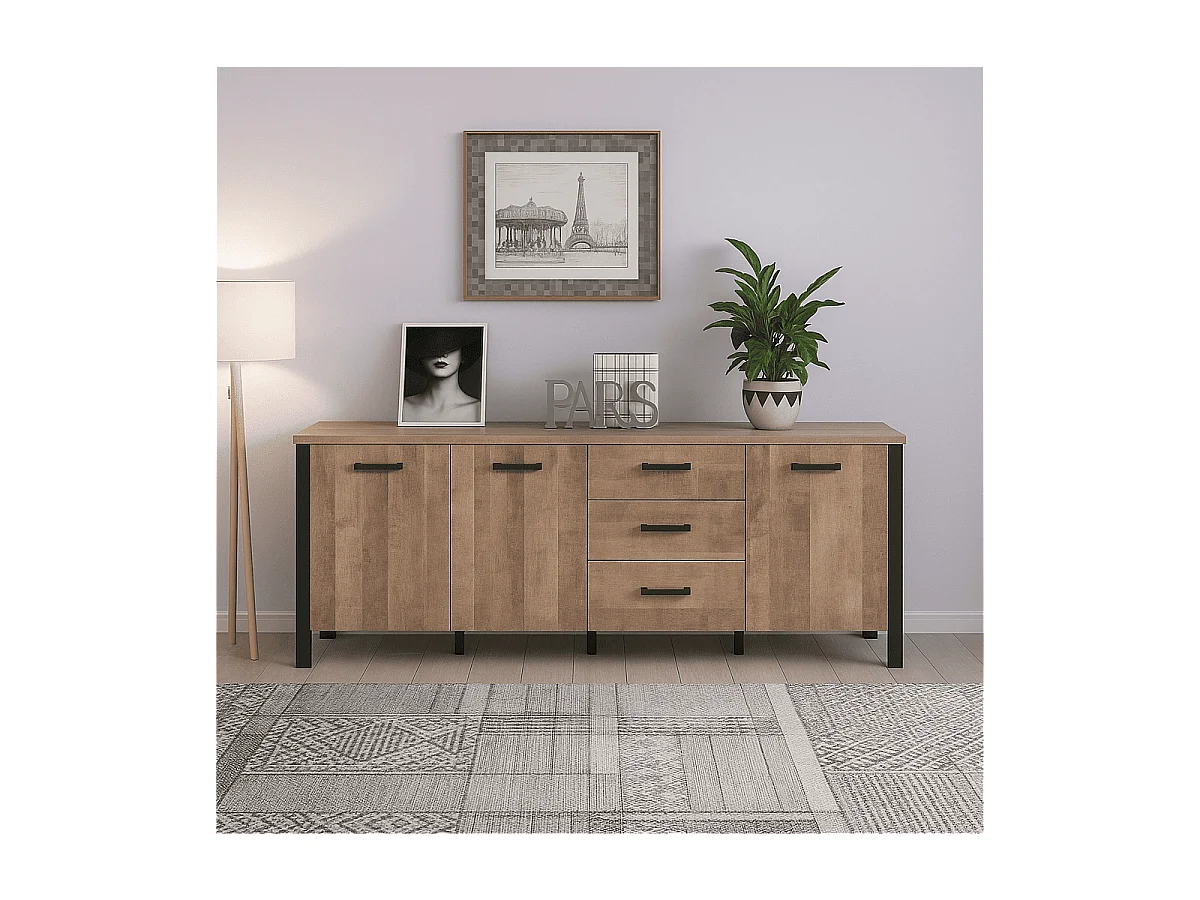 Emile Sideboard 3 Türen, 3 Schubladen, EicheTabak dekor.