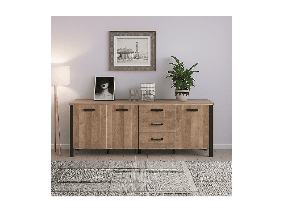 Buffet bas 3 portes et 3 tiroirs L214 cm -EMILE