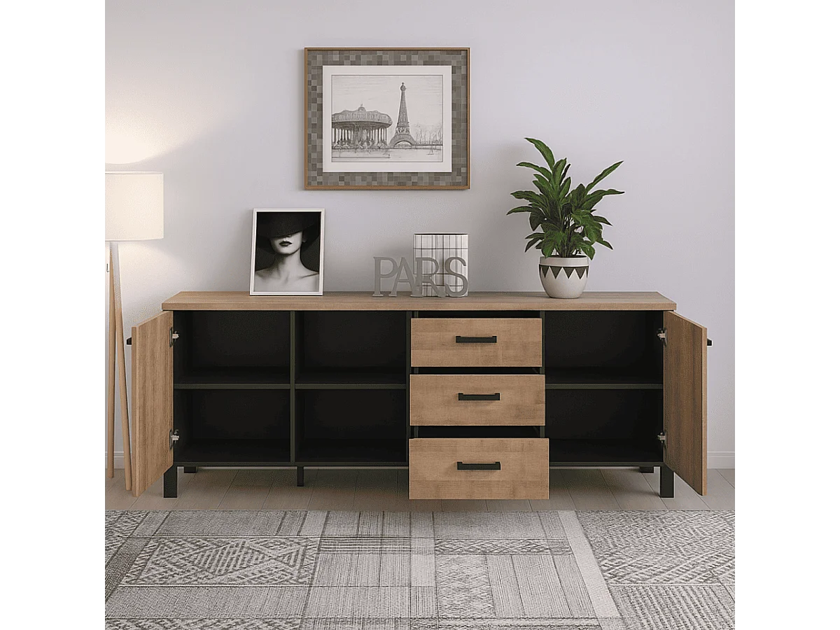 Buffet bas 3 portes et 3 tiroirs L214 cm -EMILE
