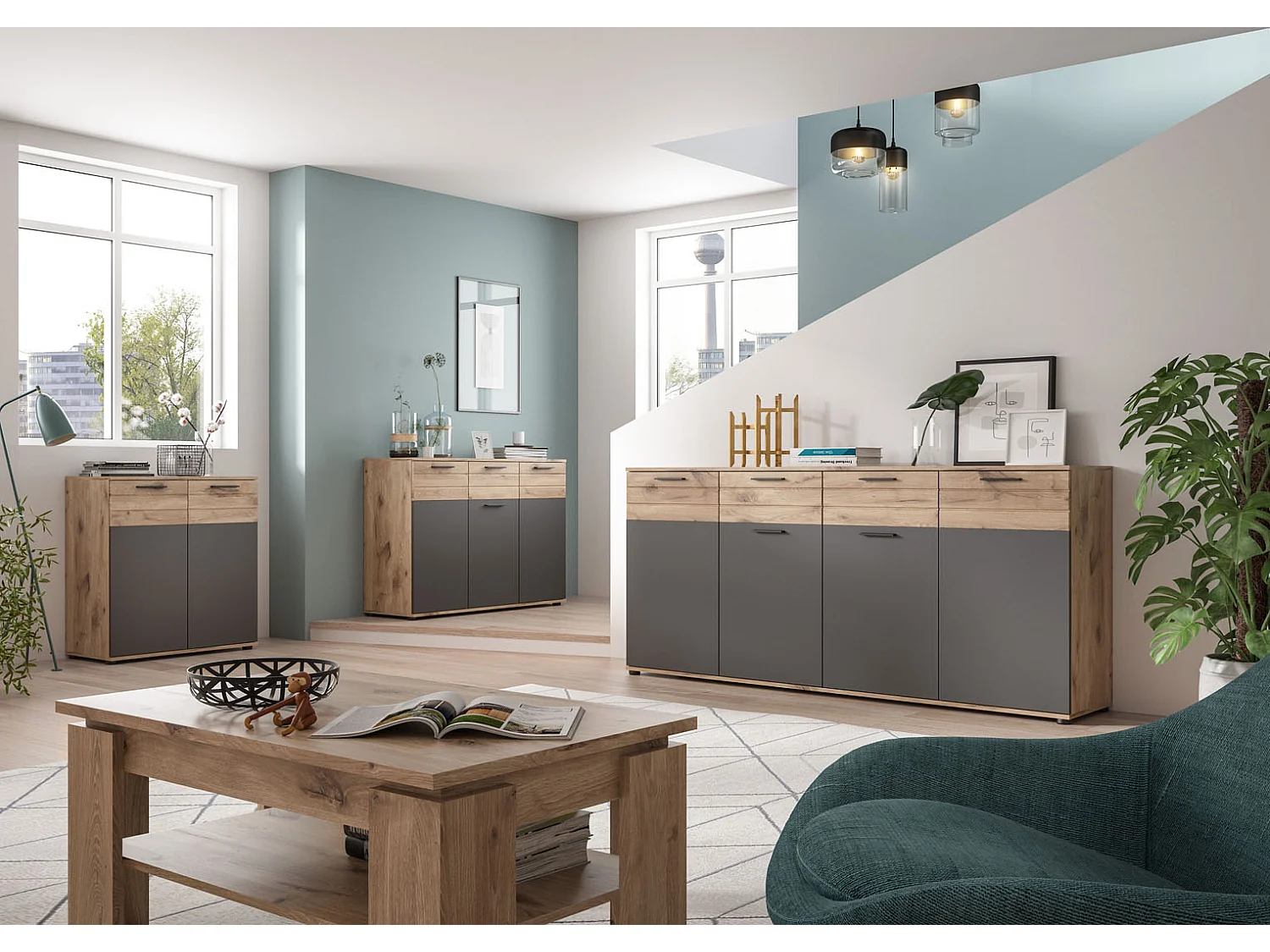 Mason Sideboard 4 Türen, 1 Schublade Eiche dekor.