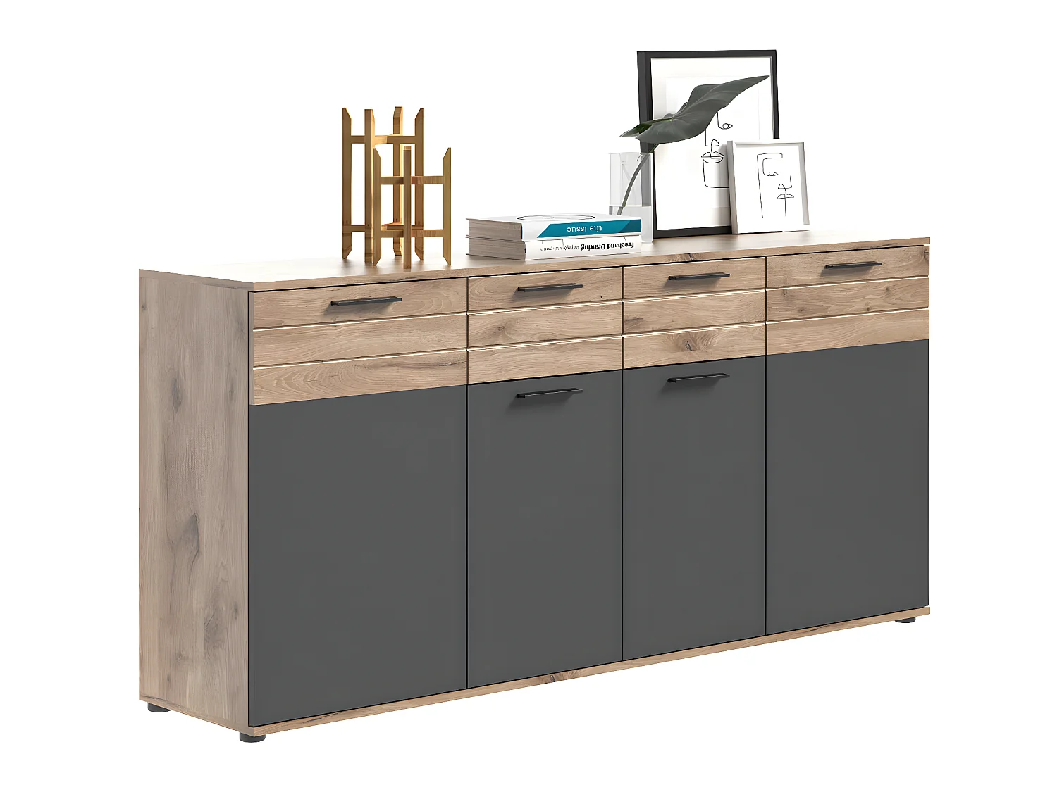 Mason dressoir 4 deuren, 1 lade eik decor.