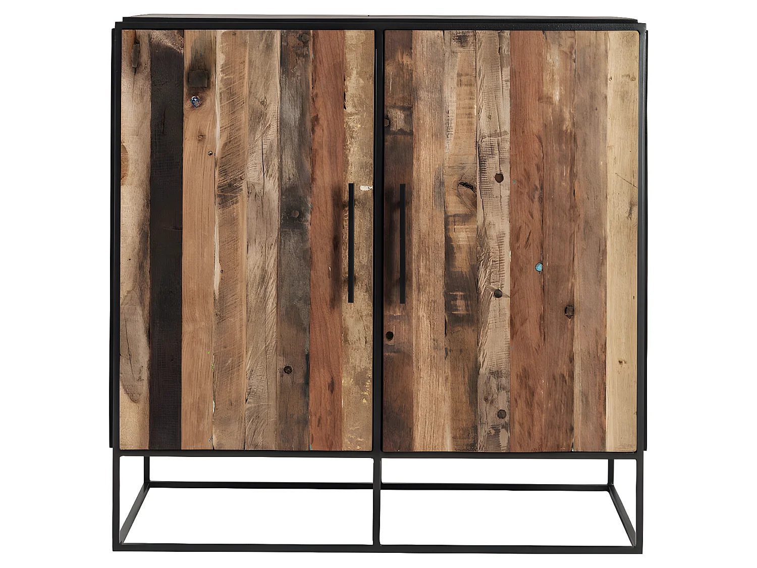 Rustika dressoir met 2 deuren, rustiek boothout & zwart.