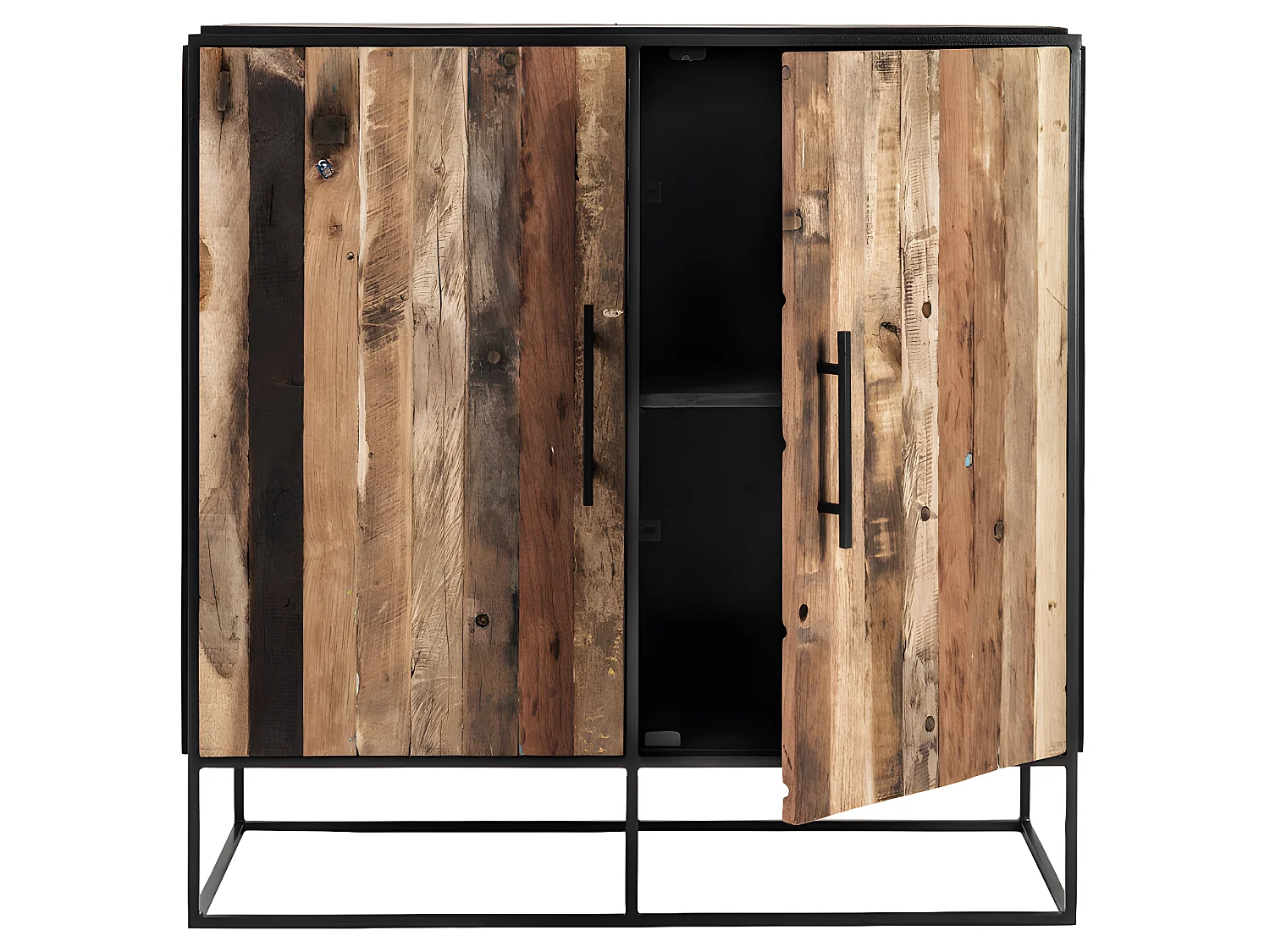 Rustika dressoir met 2 deuren, rustiek boothout & zwart.