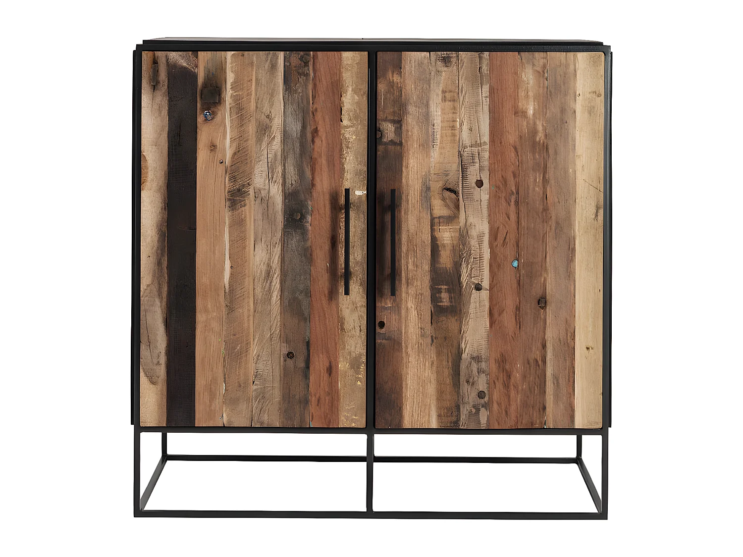 Rustika Buffet avec 2 portes, bois de bateau, rustique et noir.