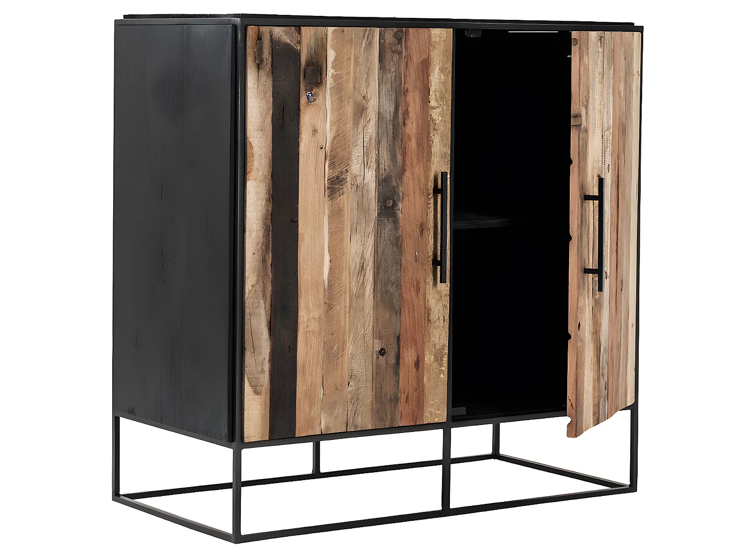 Rustika Buffet avec 2 portes, bois de bateau, rustique et noir.