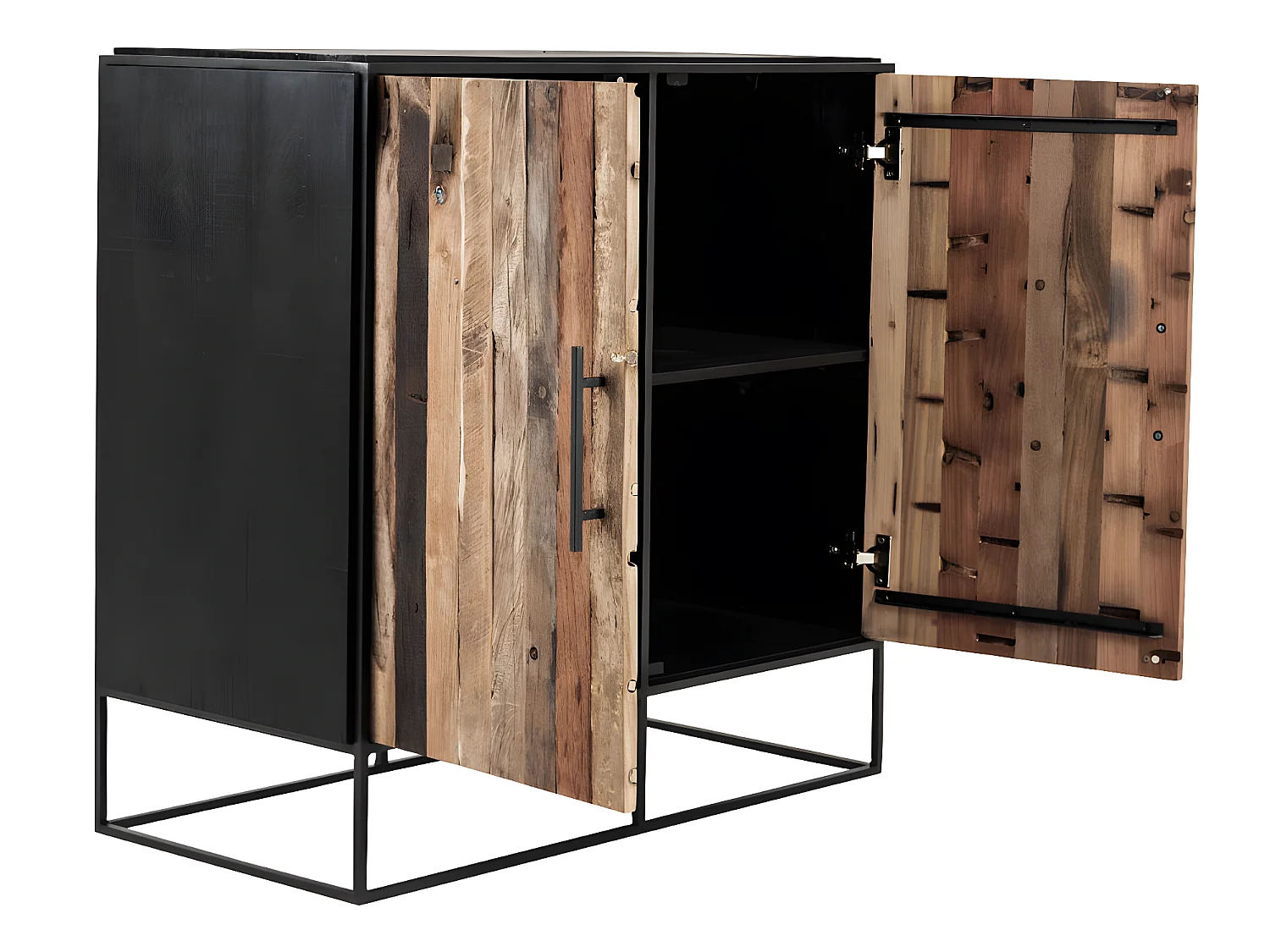 Rustika Buffet avec 2 portes, bois de bateau, rustique et noir.