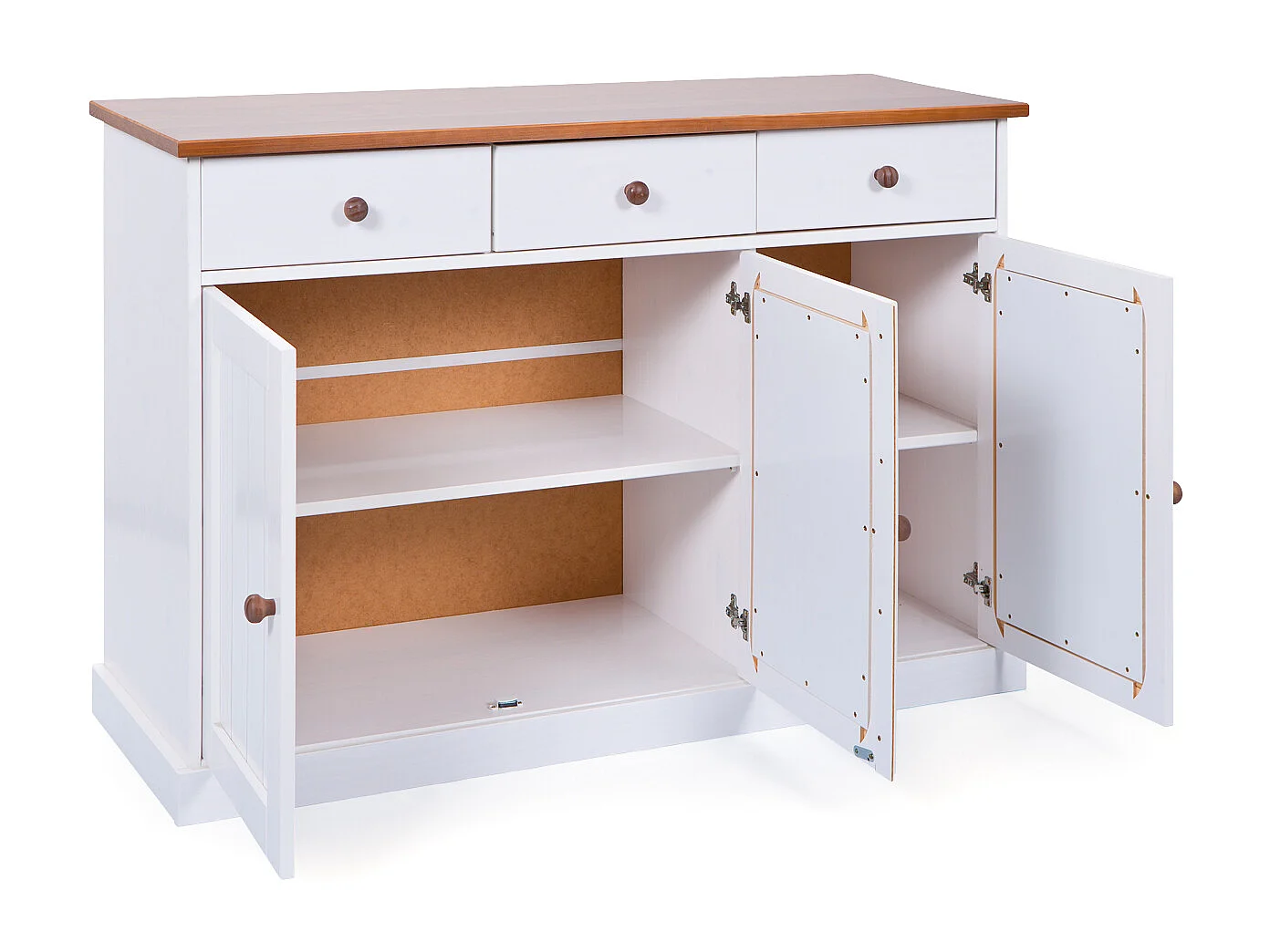 Wright Buffet 3 portes, 3 tiroirs, blanc, marron.